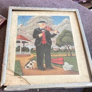 Aris Vintage Violinist Wall Art with Red and Black Accents